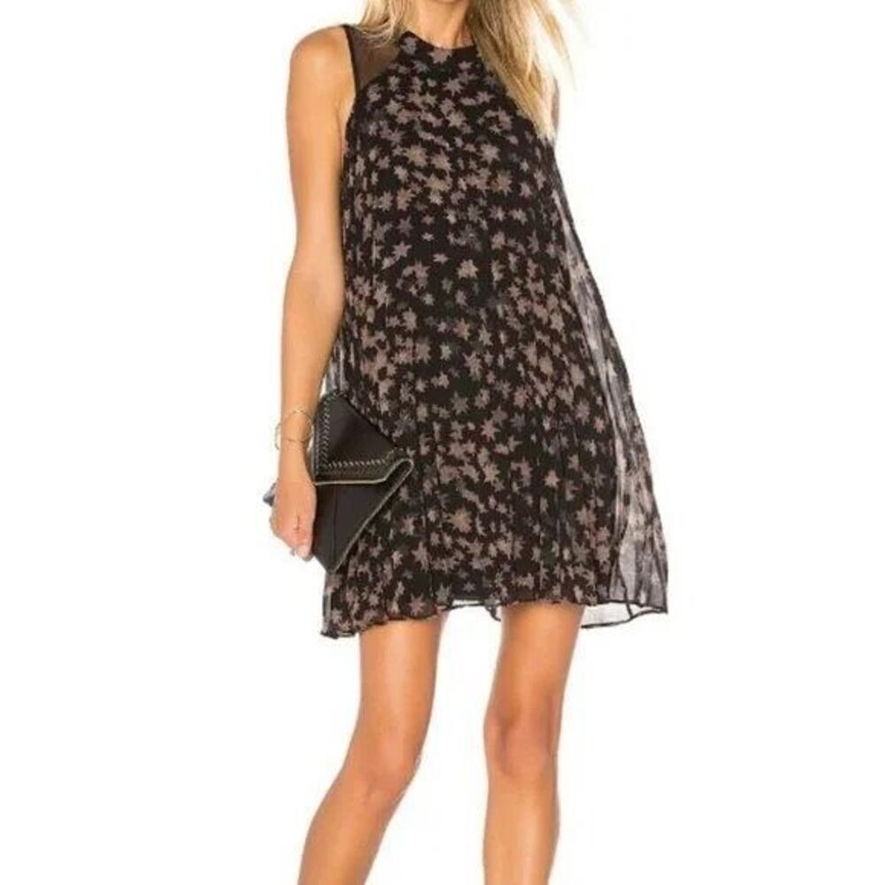 BCBGeneration Plisse Mesh Shoulder Star Print Dress Small